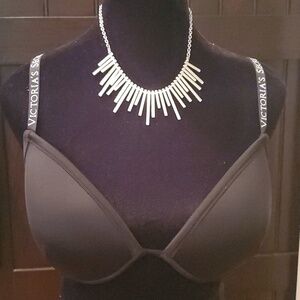 2/$25 Victoria's Secret Bikini Top Black with Logo Straps Size 36D